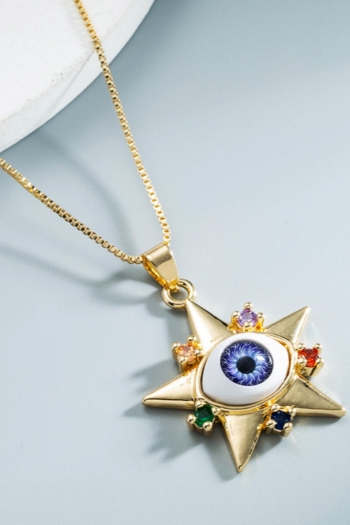 1 pc five-pointed star design eye rhinestone personality fashionable necklace