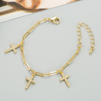 1 pc Cross shape rhinestone golden simple fashionable bracelet