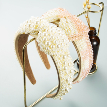 1 pc Faux pearl new fashionable bowknot decor gold velvet cloth hair hoop