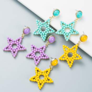 1 pair resin five-pointed star design fashionable retro earrings