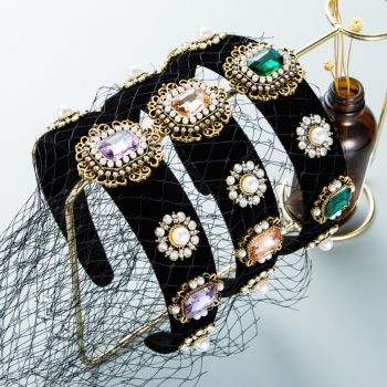 1 pc New style net yarn fashionable faux pearl rhinestone design vintage hair hoop
