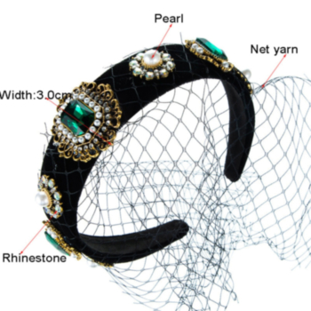 1 pc New style net yarn fashionable faux pearl rhinestone design vintage hair hoop