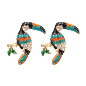 1 pair Colorful parrot design personality rhinestone fashionable earrings