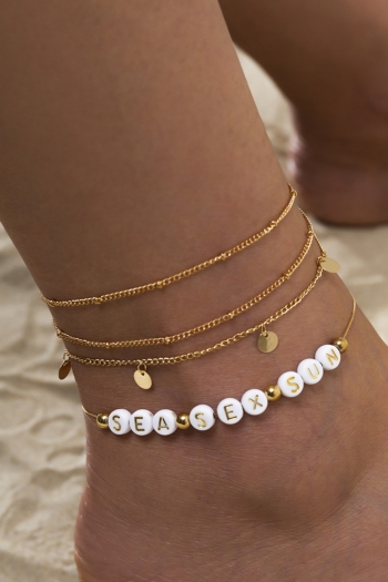 3 pc sets New stylish beaded metallic letter fashionable simple anklets set