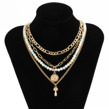 4 pc sets Rococo faux pearl three-dimensional mushroom metallic necklaces sets
