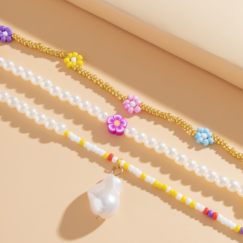 3 pc sets Faux pearl decor multicolor beaded fashionable vocation necklaces sets