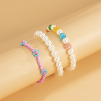 3 pc sets Faux pearl decor beaded daisy flowers simple fashionable vintage bracelets sets