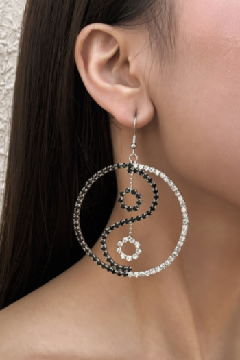 1 pair New style round rhinestone decor fashionable vintage earrings