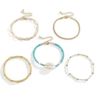 5 pc sets New style metallic beaded shell decor fashionable vocation bracelets sets