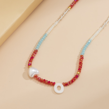 1 pc Beaded heart-shaped faux pearl shell letter simple fashionable necklace