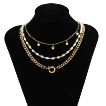 3 pcs sets Faux pearl beaded star decor fashionable vocation necklaces sets