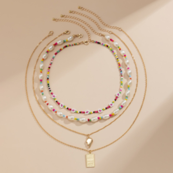 4 pcs sets Faux pearl flower beaded star decor fashionable vocation necklaces sets