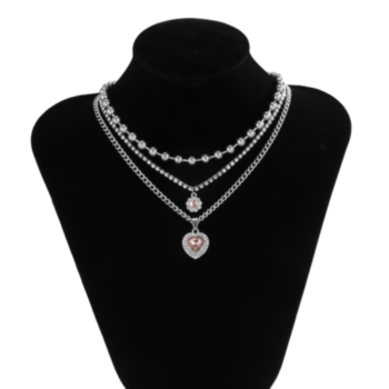3 pc sets Beaded heart shaped rhinestone decor hip hop fashionable necklaces sets