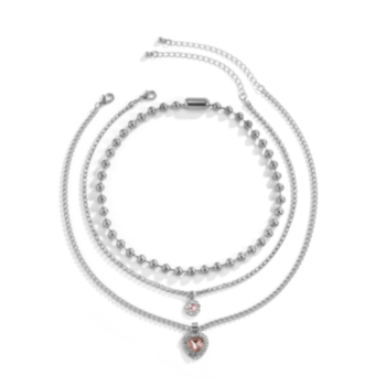3 pc sets Beaded heart shaped rhinestone decor hip hop fashionable necklaces sets