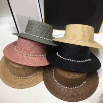1PC six color eyelet pearl chain decorate straw sun hat 56-58CM