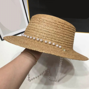 1PC six color eyelet pearl chain decorate straw sun hat 56-58CM