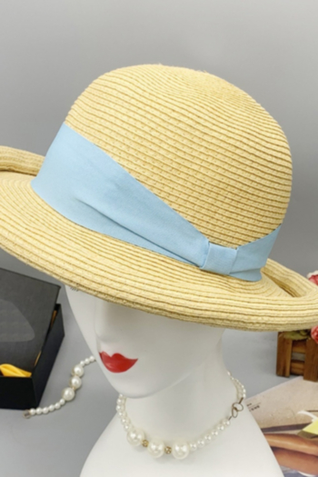 1 pc six color satin wide-brimmed crimped straw hat 54-57cm