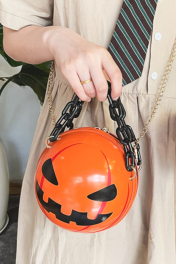 Halloween two color metal chain zip-up PU crossbody pumpkin bag