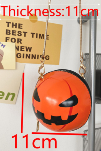 Halloween two color metal chain zip-up PU crossbody mini pumpkin bag