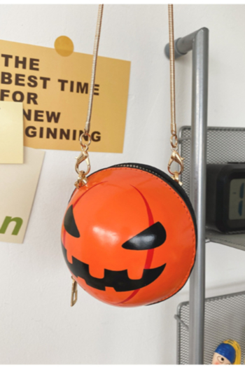 Halloween two color metal chain zip-up PU crossbody mini pumpkin bag