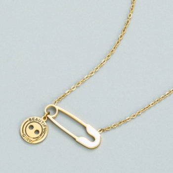 1 pc New stylish pin shape letter smiley face personality simple necklace