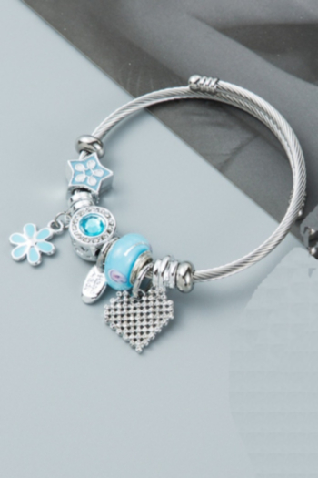 1 pc new style heart-shaped & flower pendant rhinestone decor fashion adjustable bracelet