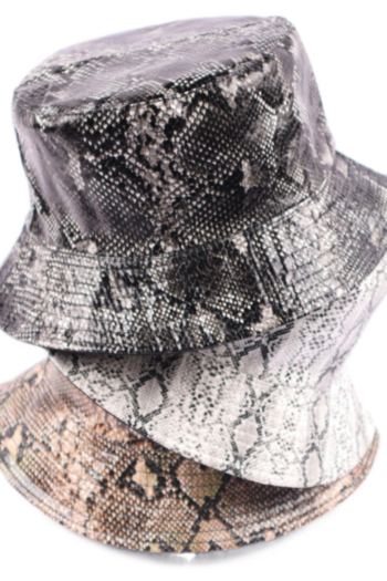 1 pc three color snake printing pu double sided bucket hat 56-58cm