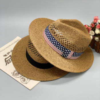 1 pc two color cutout hand-knitted jazz straw hat 54-57cm