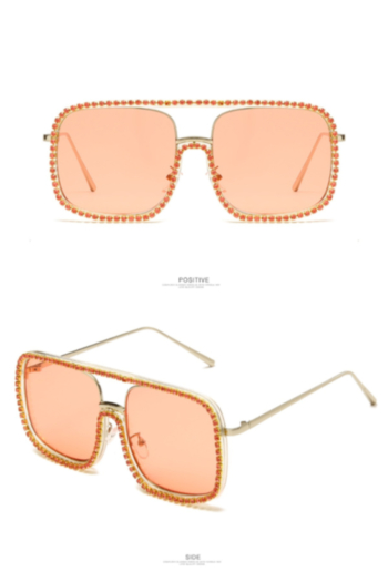 1 pc New style rhinestone decor fashion solid color lens metallic frame sunglasses