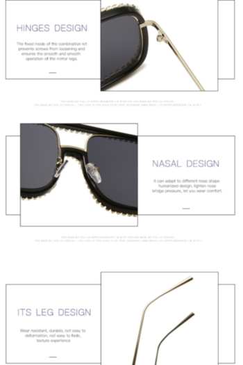 1 pc New style rhinestone decor fashion solid color lens metallic frame sunglasses