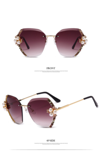 1 pc New style rhinestone faux pearl decor frameless fashion sunglasses