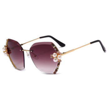 1 pc New style rhinestone faux pearl decor frameless fashion sunglasses