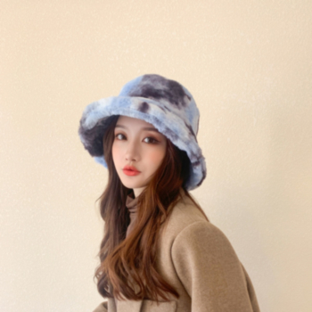 1 pc Autumn ＆ Winter five color batch printing tie-dye fashion velvet bucket hat 56-58cm