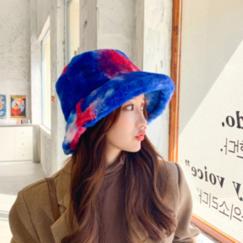 1 pc Autumn ＆ Winter five color batch printing tie-dye fashion velvet bucket hat 56-58cm