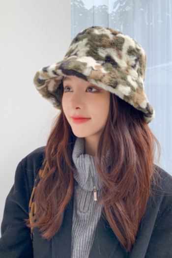 1 pc Autumn ＆ Winter camouflage batch printing velvet bucket hat 56-58cm