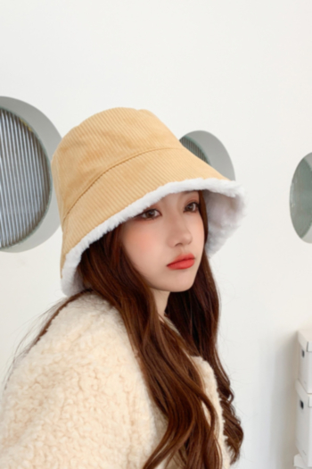 1 pc Autumn ＆ Winter simple solid color corduroy bucket hat 56-58cm