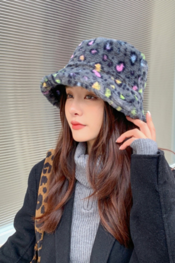 1 pc Autumn & Winter new style color polka dot batch printing tie-dye velvet bucket hat 56-58cm