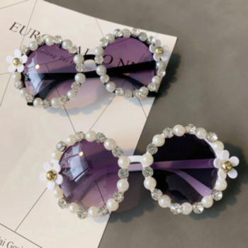 1 pc fashion flower rhinestone faux pearl decor frame sunglasses