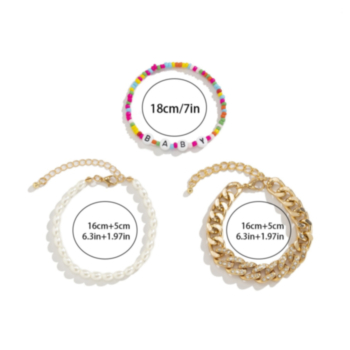 3 pc sets Fashion faux pearl multicolor beaded letter rhinestone decor bracelets