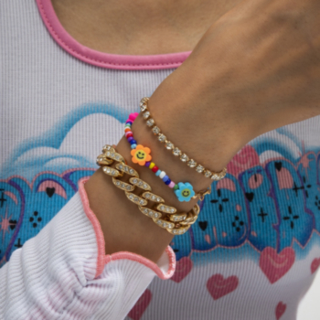 3 pc sets New stylish multicolor beaded stitching metallic rhinestone simple bracelets sets