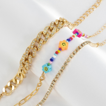 3 pc sets New stylish multicolor beaded stitching metallic rhinestone simple bracelets sets