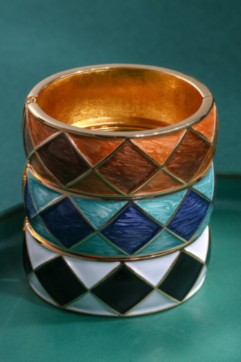 1 pc vintage two-color gilt drum-shaped geometric pattern bracelet (length:6cm)