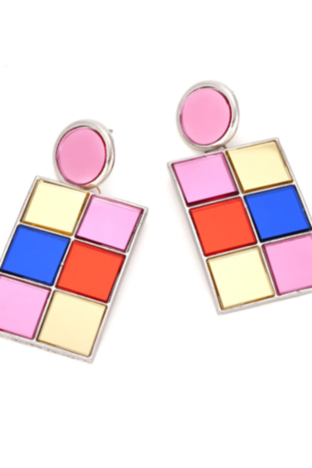 1 pair geometric acrylic square contrast color earrings(length:6.6cm)