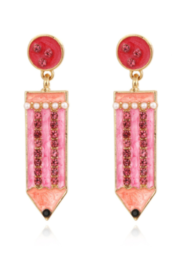 1 pair contrast color pencil shape rhinestone pearl earrings (length:5cm)