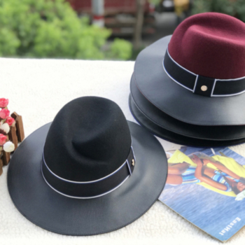 1 pc autumn and winter all-match retro leather stitching wool ajustable jazz top hat 55-58cm