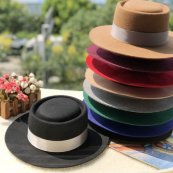 1 pc autumn and winter solid color all-match retro wool adjustable top hat 55-58cm