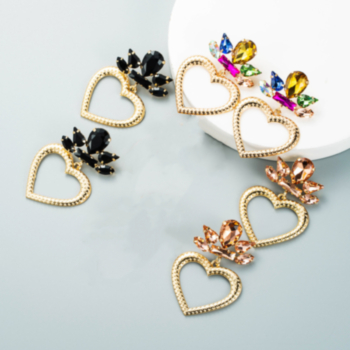 1 pair three color alloy rhinestone heart pendant earrings (length:6.5cm)