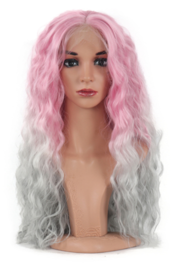 1 pc Front lace synthetic high quality gradient color wavy wigs (Length:28-30 inch)#1#