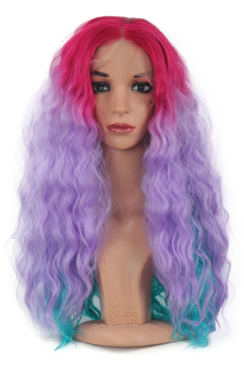1 pc Front lace synthetic high quality gradient color wavy wigs (Length:28-30 inch)#3#