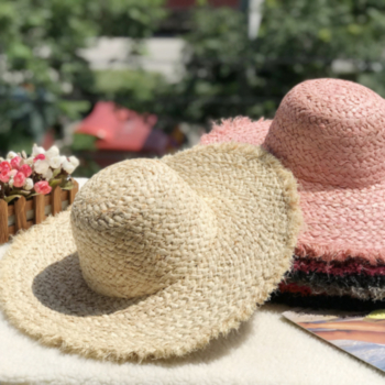 1 pc ten color natural raffia sun protection beach ajustable big brimmed straw hat 55-58cm